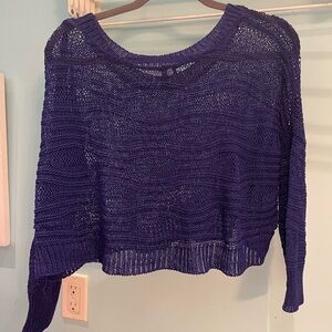 Top cropped sheer cotton delicate stylish Blue 3/4 sleeve